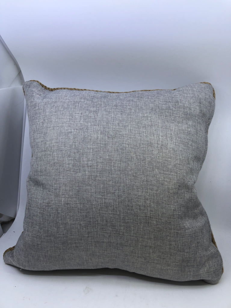 RECTANGLE PILLOW W/ LARGE WOOD BUTTONS/ ROPE TRIM.