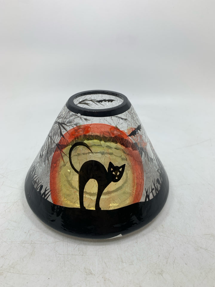 BLACK CAT CRACKLE GLASS CANDLE SHADE- YANKEE.