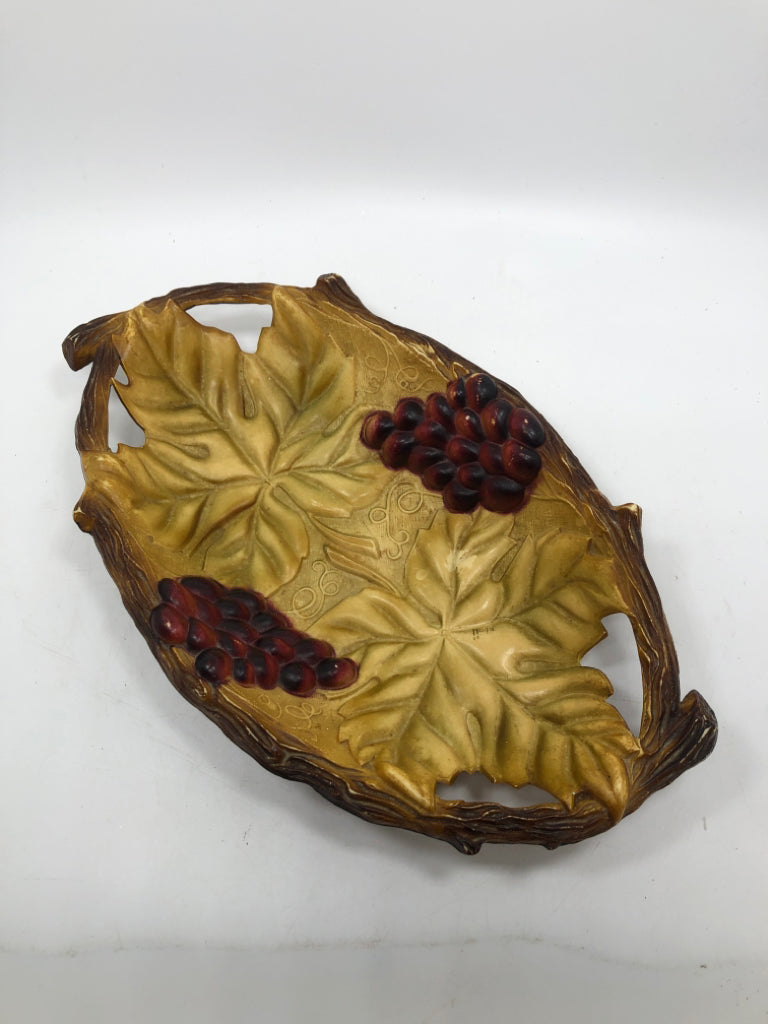 RESIN GRAPES AND LEAVES BOWL.