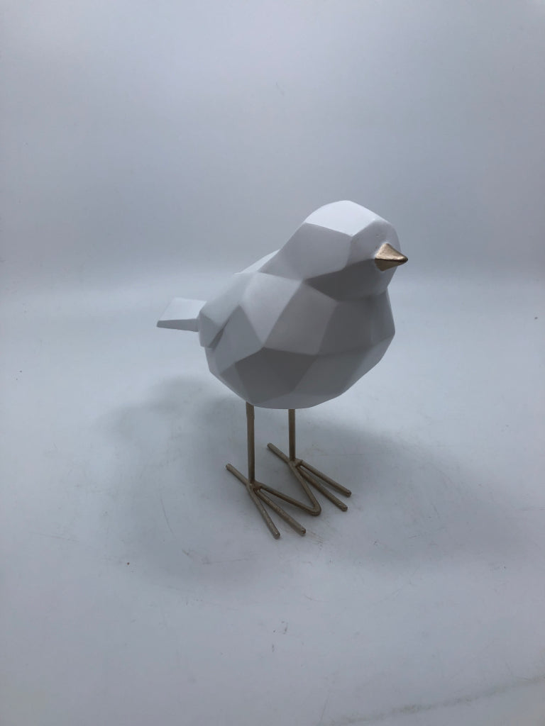 WHITE PLASTIC BIRD W/GOLD FEET.