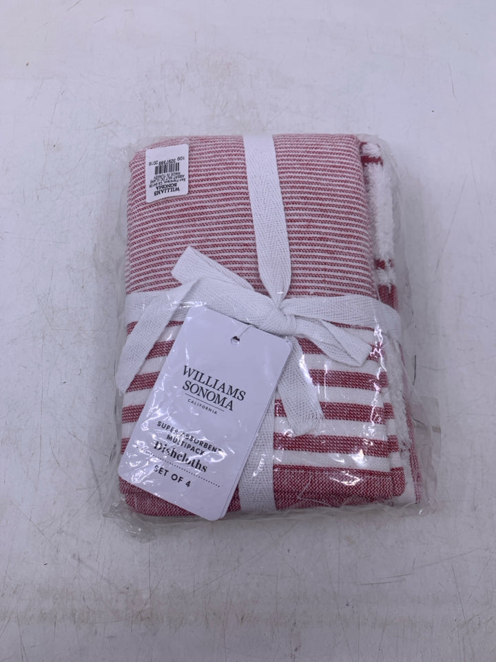 NIP RED/WHITE WILLIAM SONOMA 4 DISHCLOTHS.