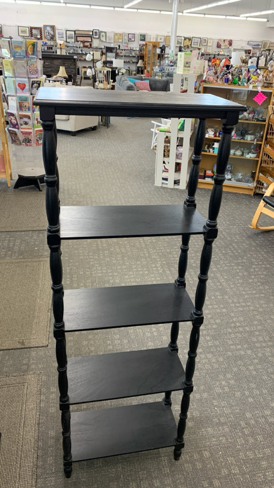 BLACK WOOD SHELF W/SPINDLE LEGS.