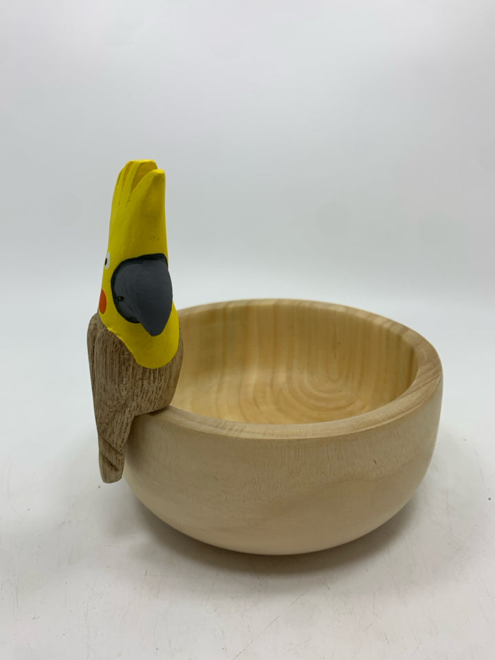 BAMBOO WOOD BOWL W/BIRD.
