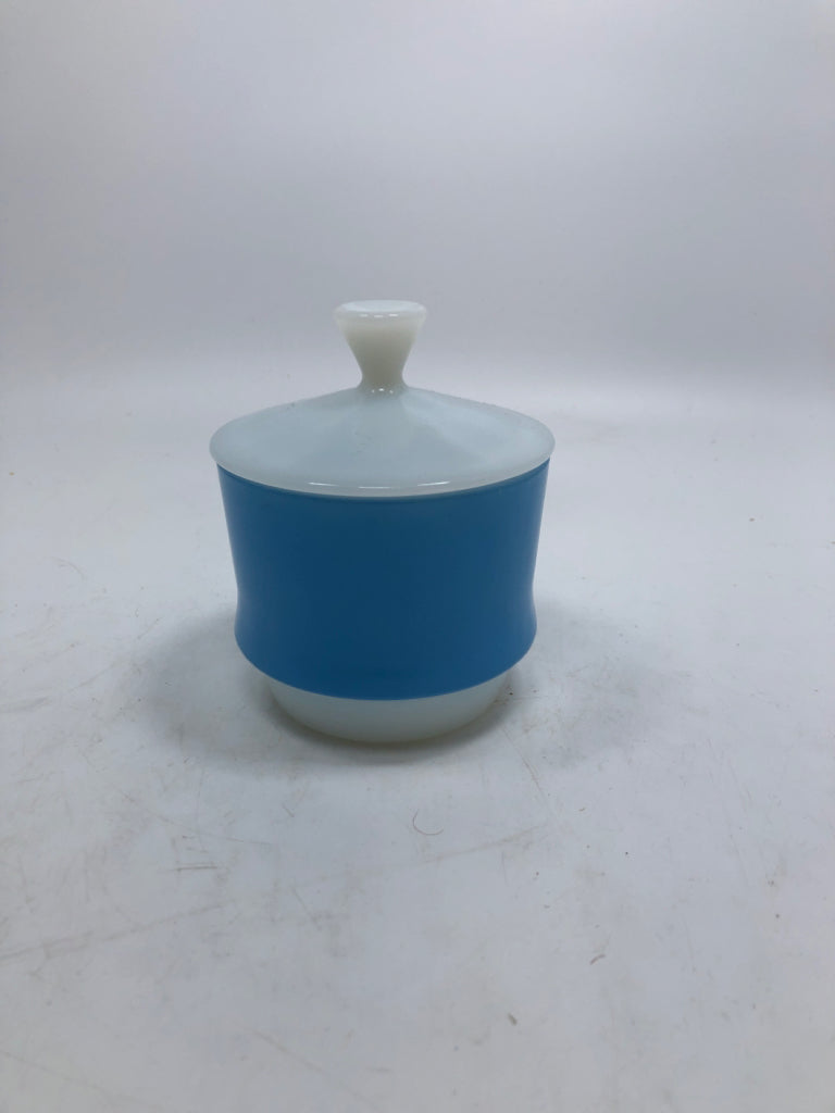 VTG BLUE FIRE KING COVERED SUGAR BOWL.