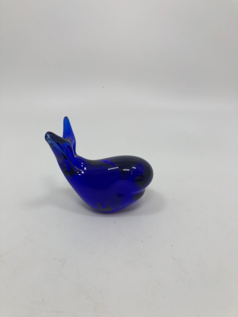 COBALT BLUE GLASS WHALE FIGURE.