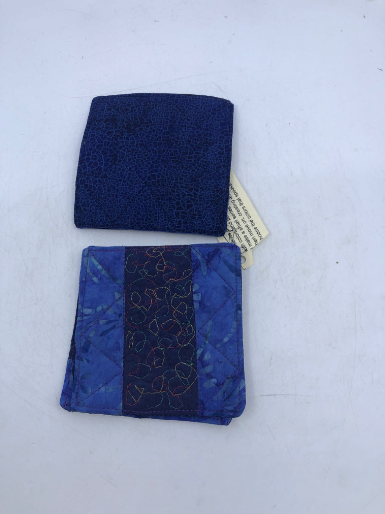 4 FABRIC BLUE HANDMADE COASTERS.