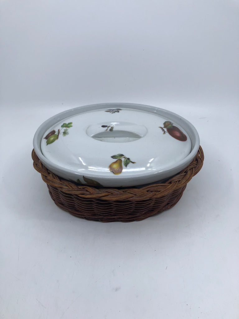 OVAL FRUIT PRINTED CASSEROLE DISH + BASKET INSERT.