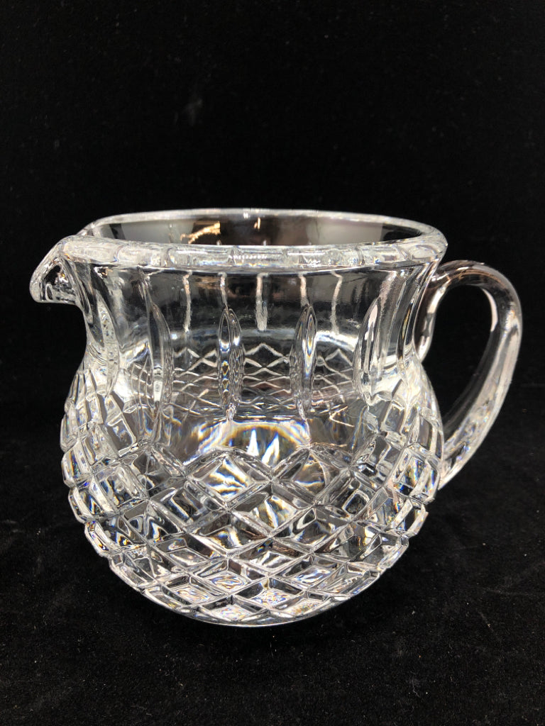 HEAVY CUT GLASS DIAMOND PATTERN PITCHER.