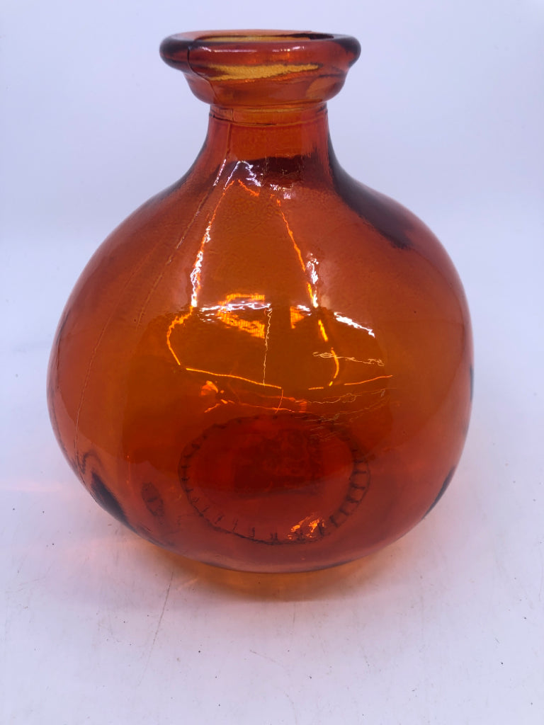 ROUND ORANGE GLASS VASE.