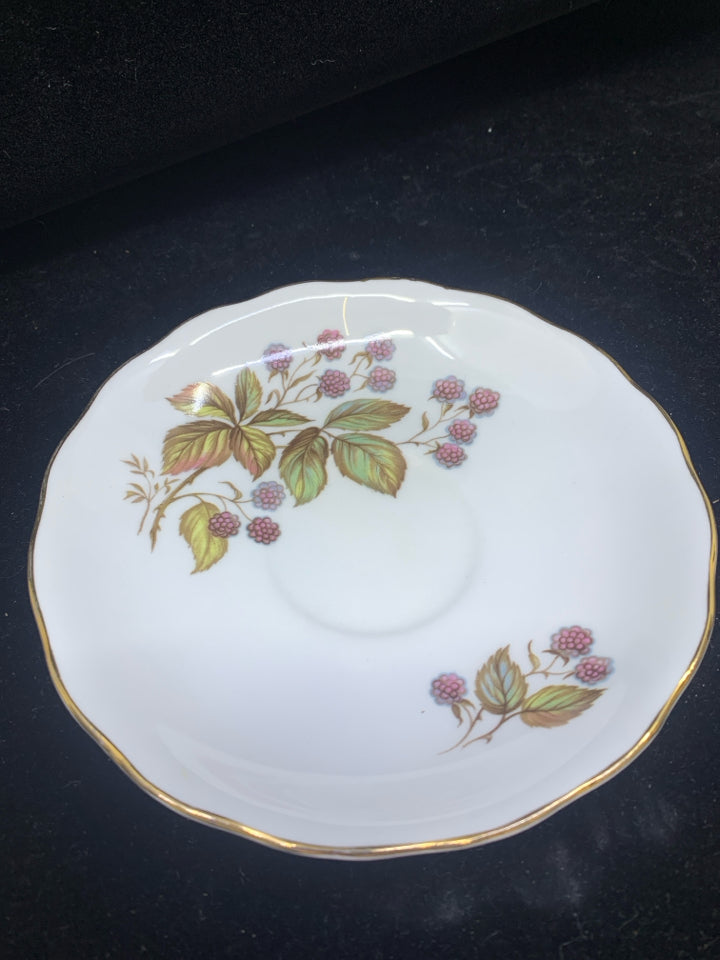 VTG PURPLE BERRY PATTER TEACUP AND SAUCER-ROYAL VALE.