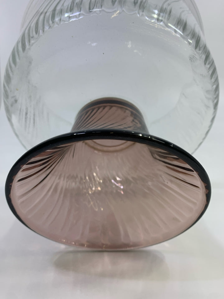 SWIRL FOOTED GLASS TRIFLE BOWL-CLEAR GLASS W/ PURPLE FOOTED.