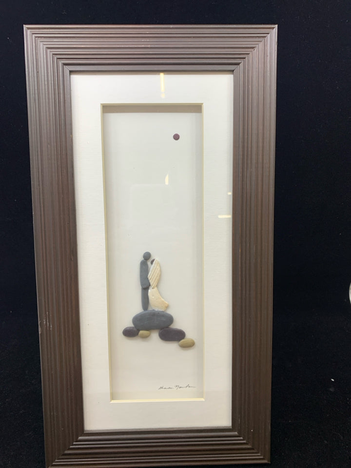 BRIDE AND GROOM SEA GLASS- BROWN FRAME ART.
