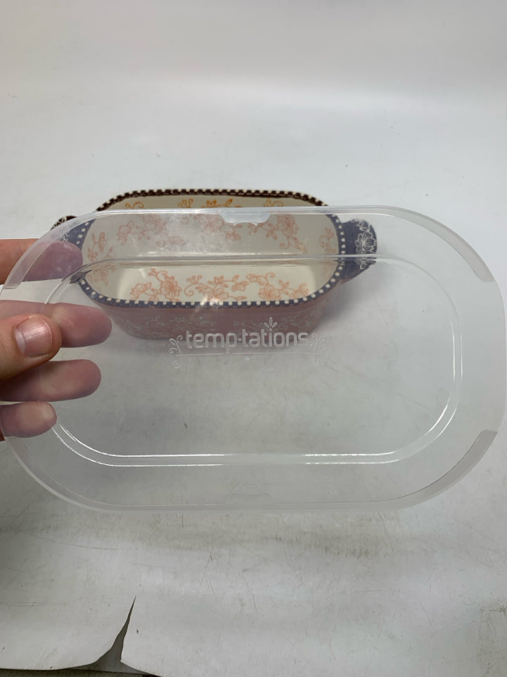 FLORAL LACE OVAL BAKER W/ LID.