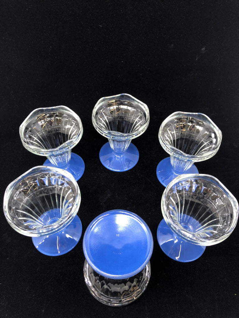 6PC GLASS SUNDAE GLASS W/BLUE BASE.