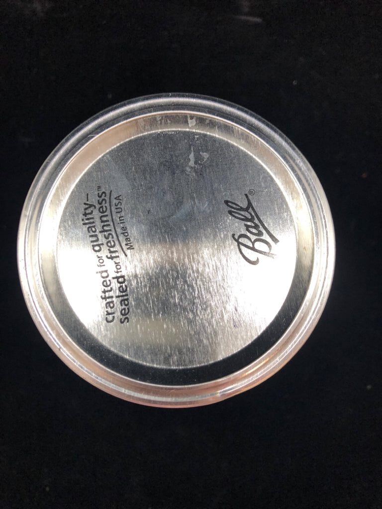 WIDE MOUTH BALL EMPTY JAR W/SCREW LID.