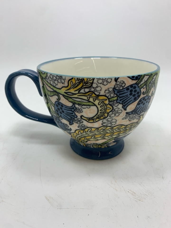 BLUE FLOWERS+LEAVES MUG.