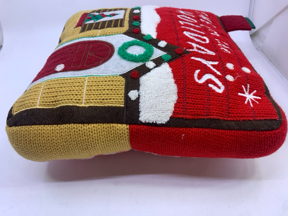 "HOME FOR" RED ACCENT SWEATER PILLOW.