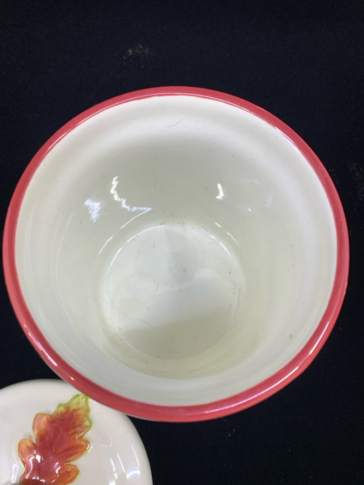 LEAF, ACORN EMBOSSED CERAMIC CANISTER W/LID.