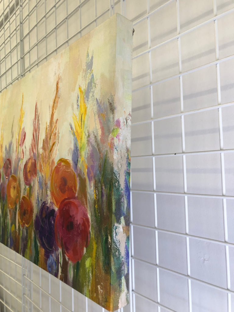 COLORFUL TEXTURED ASSORTED FLOWERS WALL CANVAS.