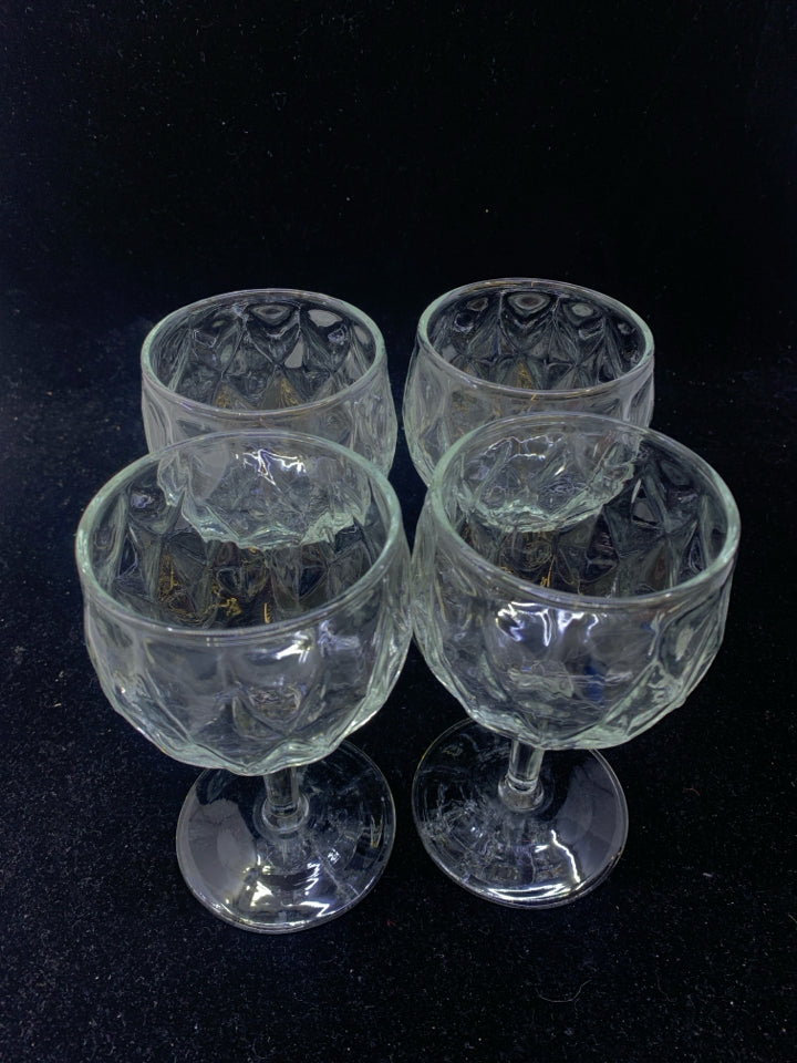 4 DIAMOND PATTERN BOTTOM WINE GLASSES.