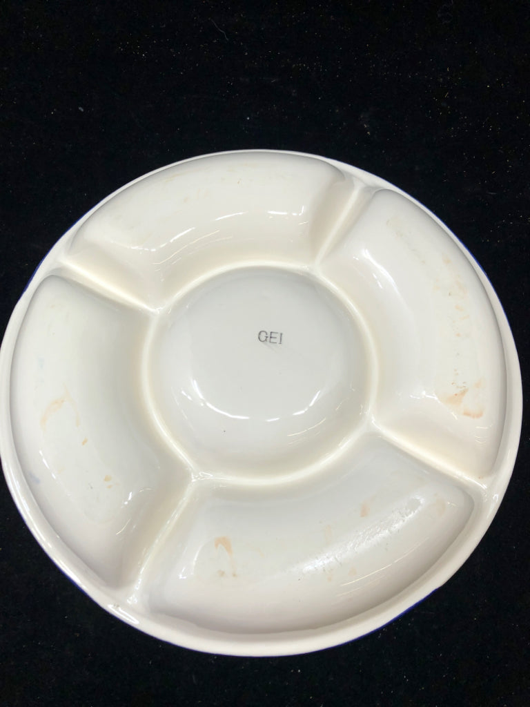 BLUE DIVIDED FRUIT AND VEGETABLE SERVER.