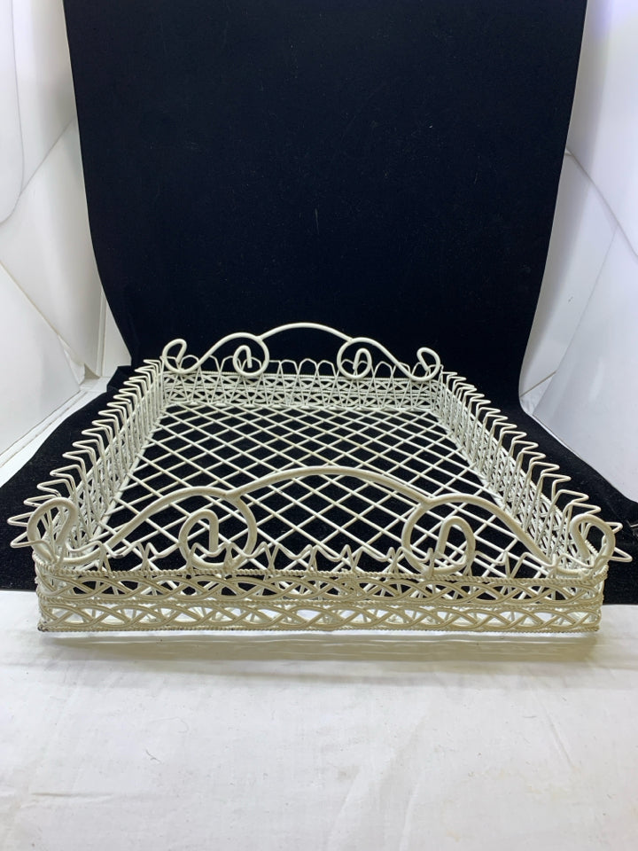 WHITE LARGE METAL TRAY W/ HANDLES.