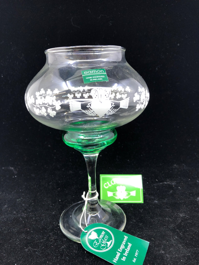 NIB GREEN CRYSTAL CLADDAGH VOTIVE HOLDER.