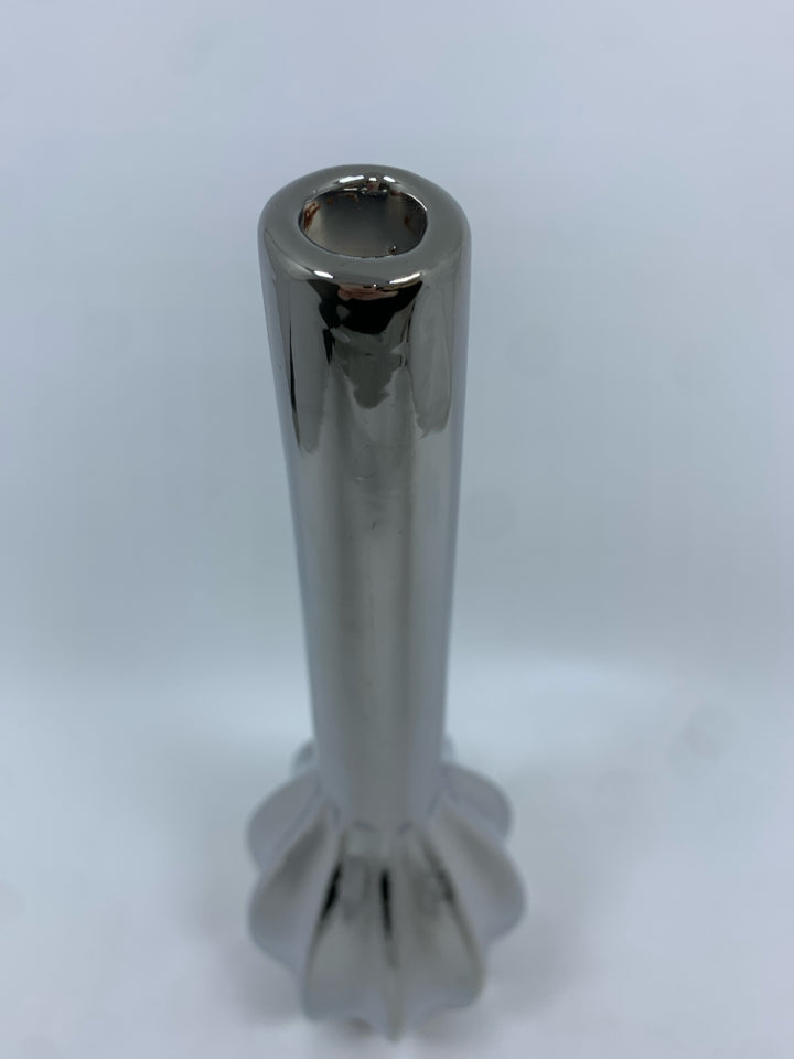 SILVER THIN NECK BUD VASE.
