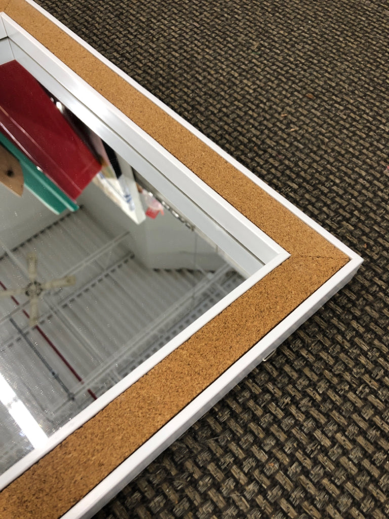 MIRROR W/CORK FRAME WALL HANGING.
