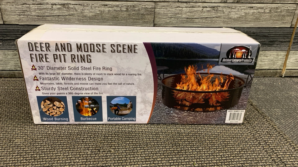 NIB DEER AND MOOSE SCENE FIRE PIT RING.
