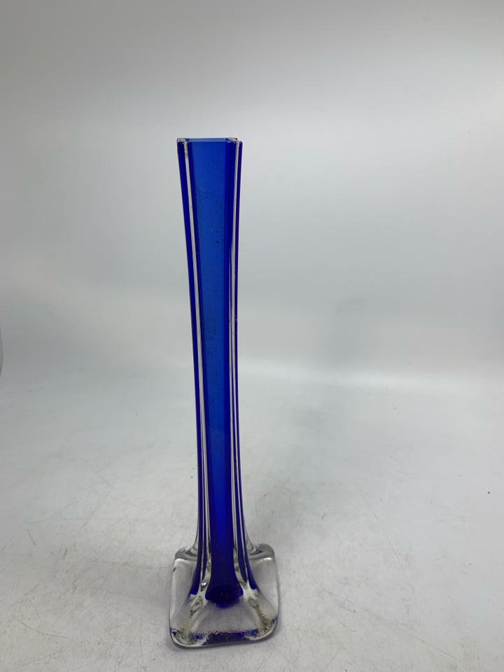 SKINNY BLOWN GLASS COBALT BLUE VASE.