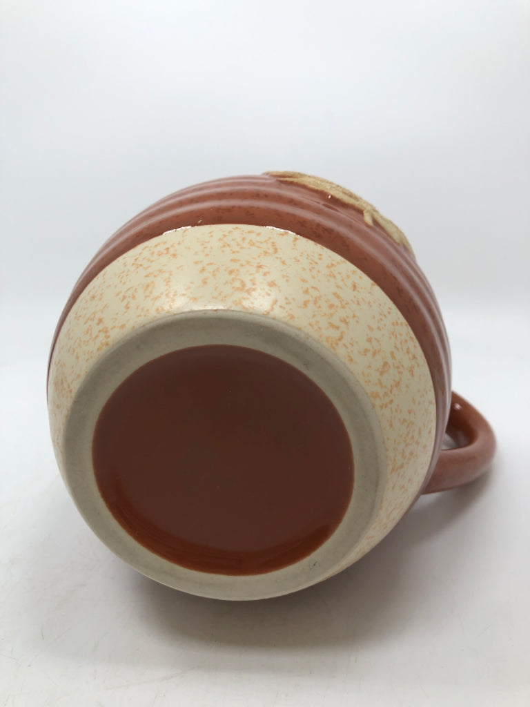 LEAF EMBOSSED BROWN GLAZED PITCHER.