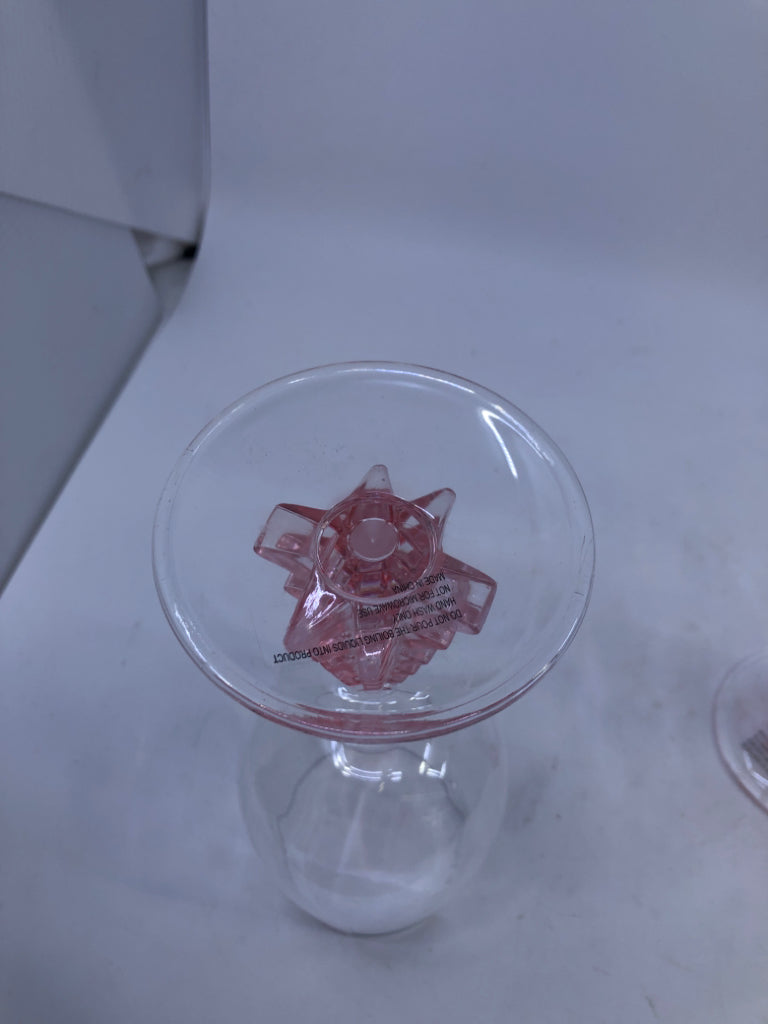 2 PINK CHRISTMAS TREE WINE GLASSES.