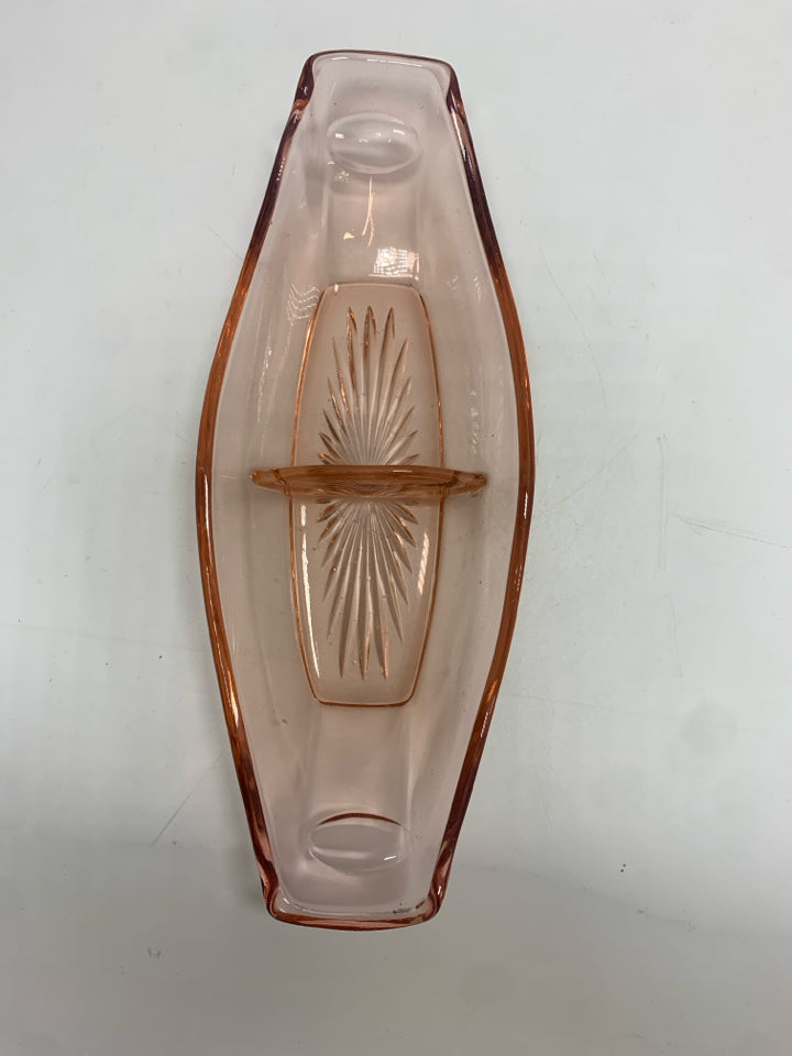 VTG PINK DEPRESSION GLASS RELISH DISH.