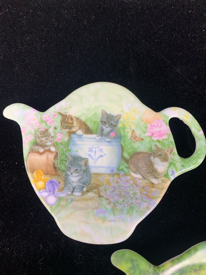2 PC TEA BAG HOLDER CATS & BIRDHOUSE.