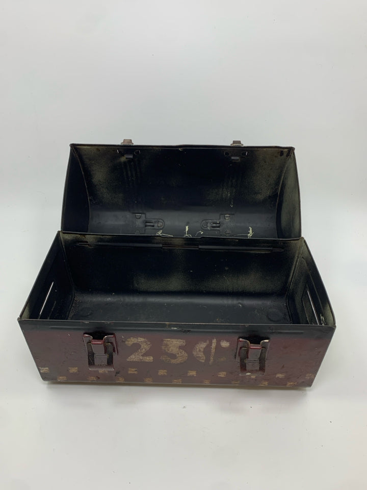 PRIMITIVE RED TIN "LUNCH" LUNCH BOX.