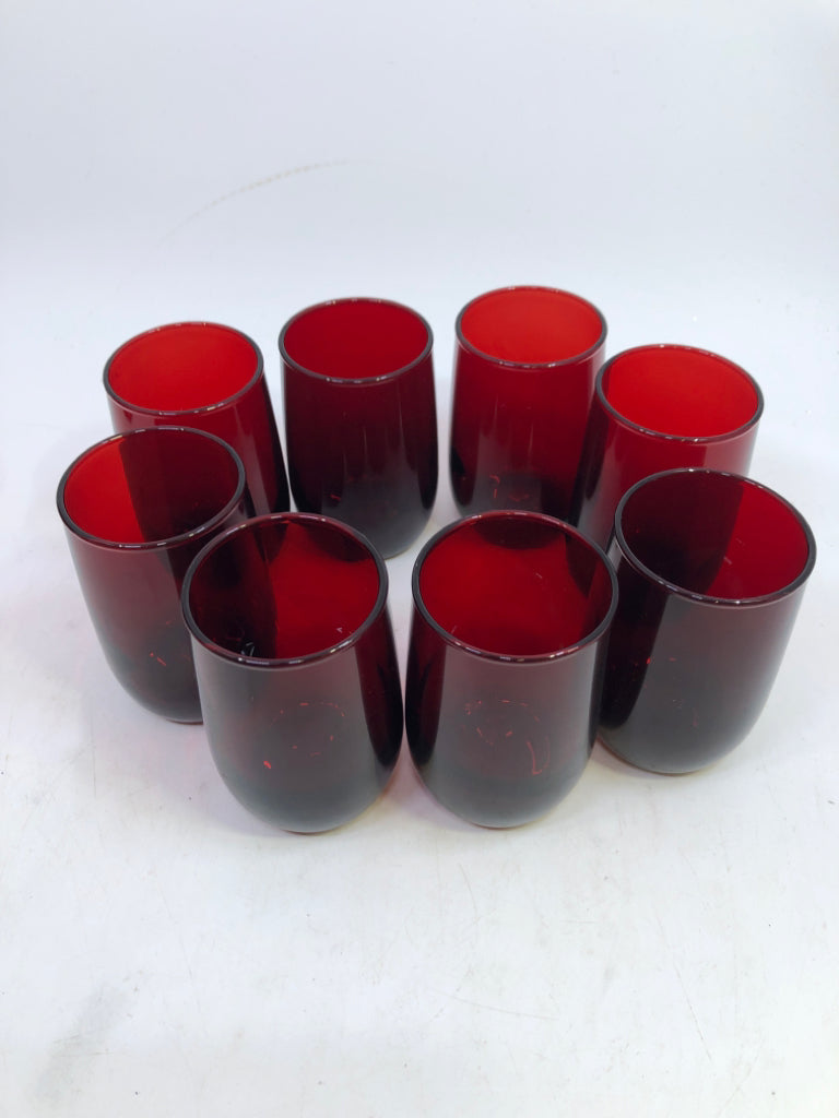 8 VTG RUBY RED SHORT GLASSES.