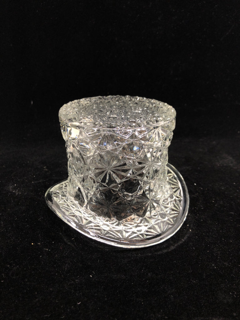 VTG EMBOSSED GLASS TOP-HAT TOOTHPICK HOLDER.