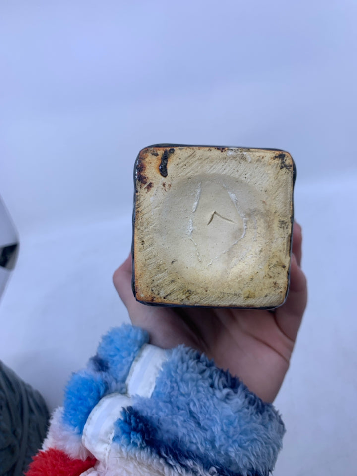 GREEN W/ RED DRIP VASE.