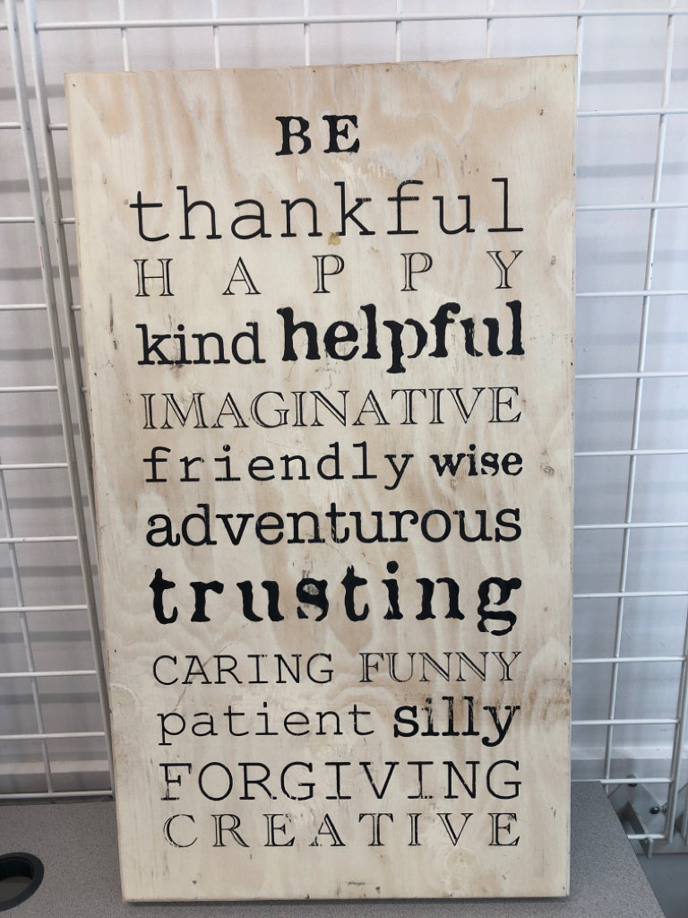 BE THANKFUL HANGING WOODEN SIGN.