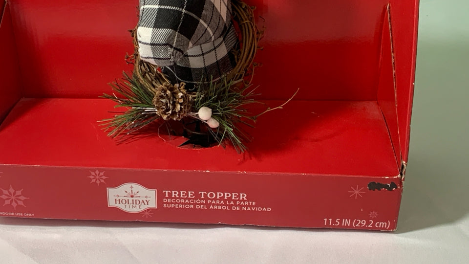 NIP REINDEER TREE TOPPER B/W PLAID.