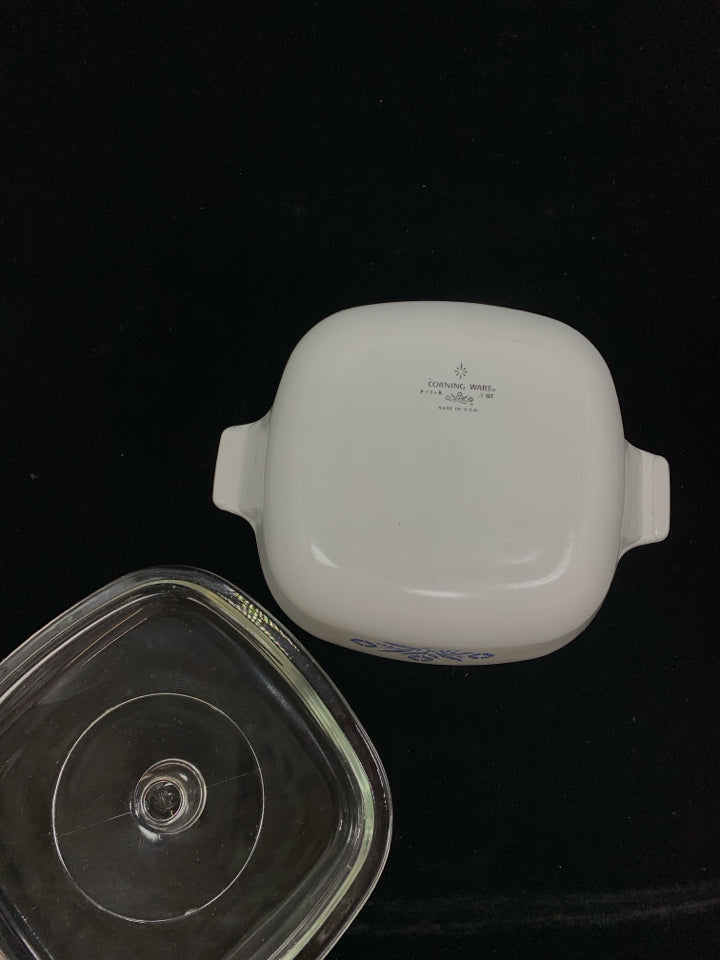 CORNING WARE BLUE FLOWER CASSEROLE DISH W/LID.