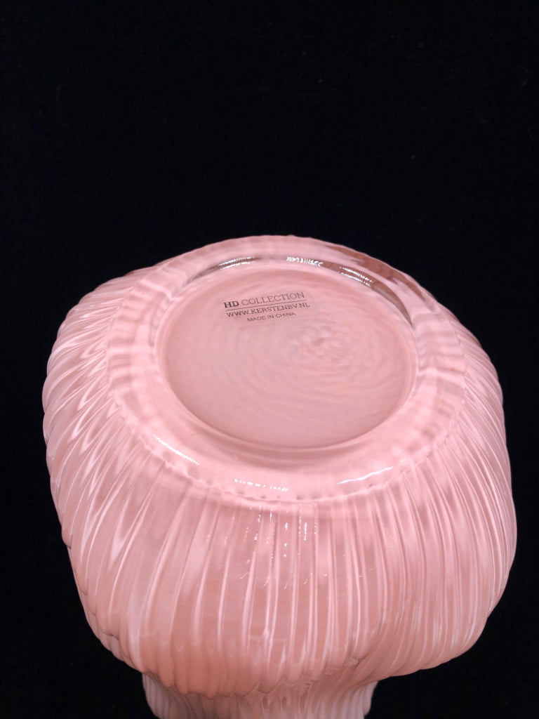 PINK GLASS RIPPLED VASE.