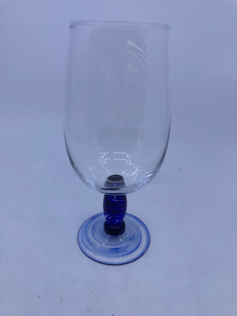 8 BLUE STEM WINE GLASSES.