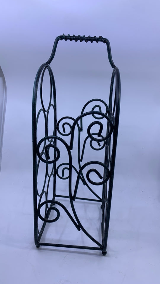 GREEN METAL WINE RACK.