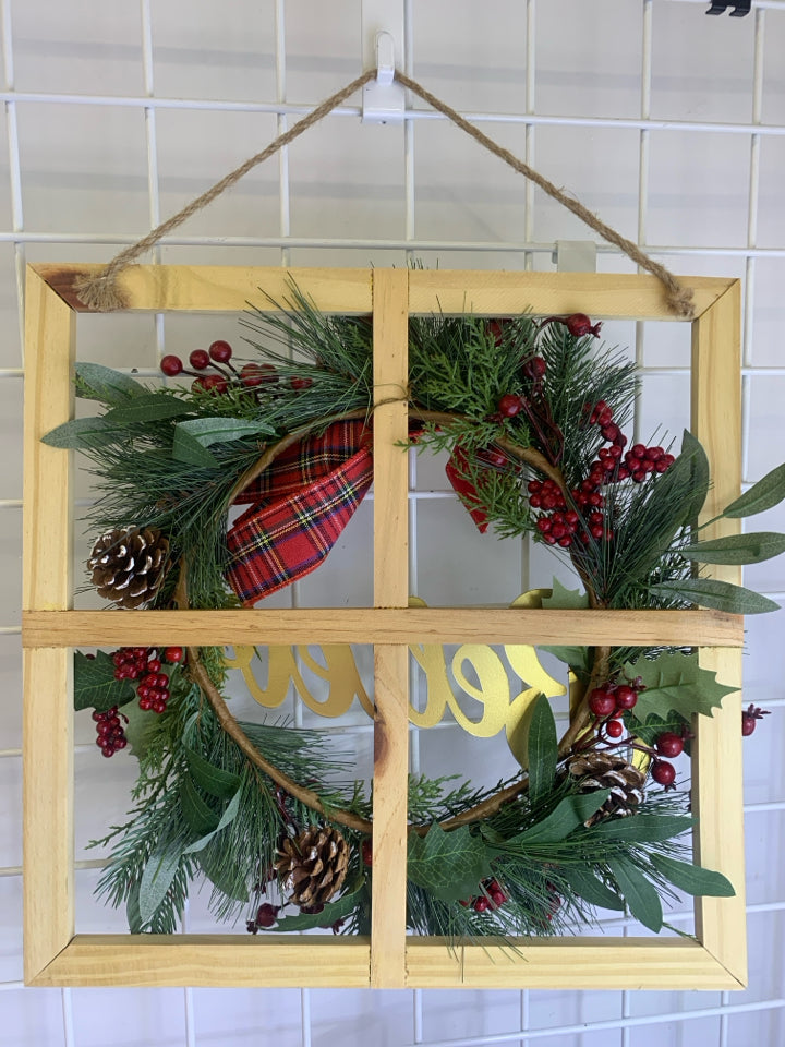 BELIEVE FAUX WINDOW W WREATH WALL ART.