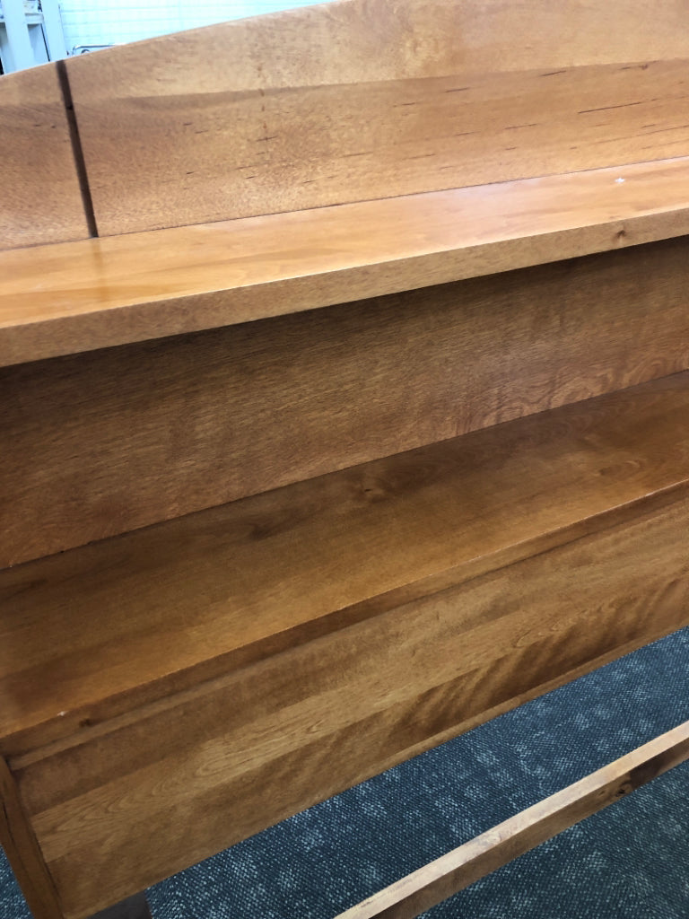 LIGHT TOFFEE WOODEN BOOKCASE FULL/DOUBLE HEADBOARD W/RAILS.