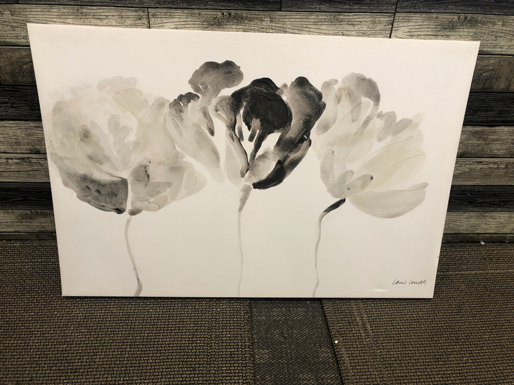 B&W TEXTURED FLOWER CANVAS.