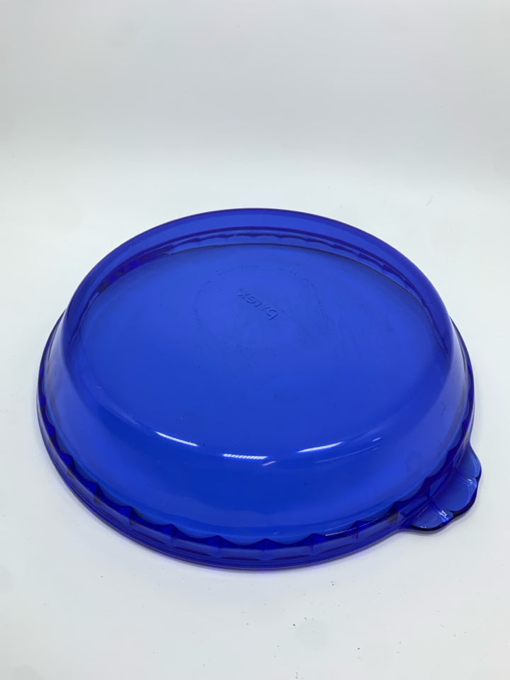 BLUE GLASS PYREX PIE DISH.