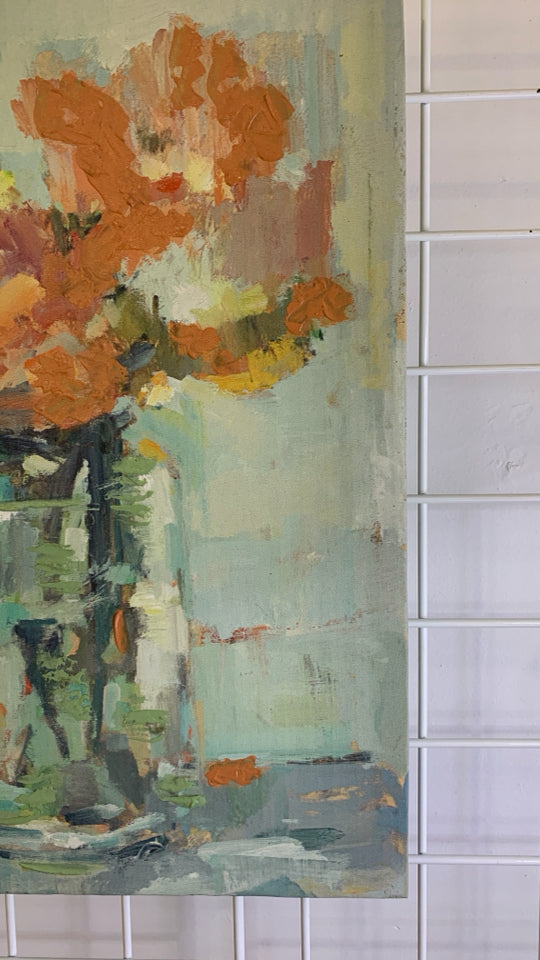 ABSTRACT FLOWERS IN VASE CANVAS WALL ART.